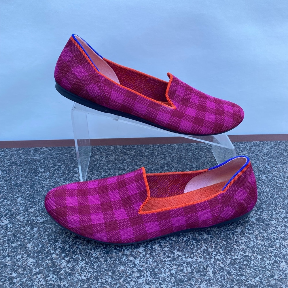 Rothy’s Cherry Gingham Flat Loafers Size 10 Pink